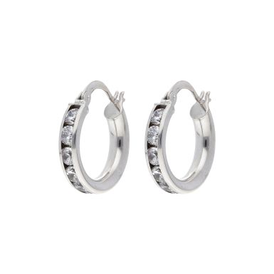 Pre-Owned 9ct White Gold Cubic Zirconia Hoop Creole Earrings