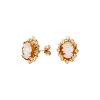 Pre-Owned 9ct Yellow Gold Oval Cameo Stud Earrings
