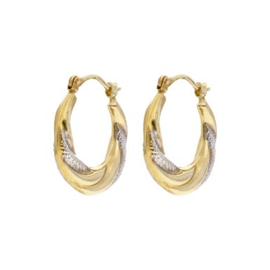 Pre-Owned 9ct Yellow & White Gold Wave Twist Creole Earrings