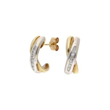 Pre-Owned 9ct Yellow & White Gold Diamond Curved Kiss Earrings