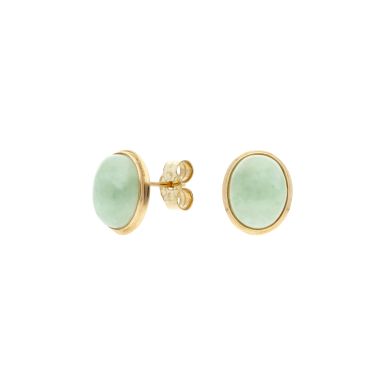 Pre-Owned 9ct Yellow Gold Oval Jade Stud Earrings