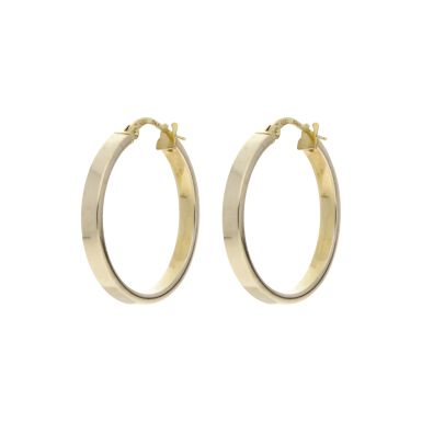 Pre-Owned 9ct Yellow Gold Flat Edged Hoop Creole Earrings