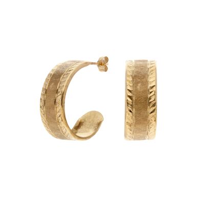 Pre-Owned 9ct Yellow Gold Patterned 3/4 Hoop Earrings