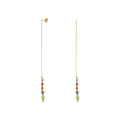 Pre-Owned 9ct Yellow Gold Multi Colour Crystal Drop Earrings