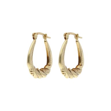 Pre-Owned 9ct Yellow Gold Pattern & Plain Wave Creole Earrings