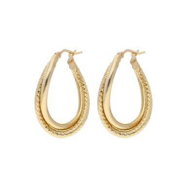 Pre-Owned 9ct Yellow Gold Pattern & Plain Twist Creole Earrings