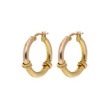 Pre-Owned 9ct Yellow Gold Frosted Centre Hoop Creole Earrings