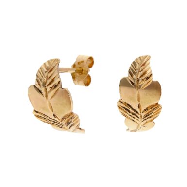 Pre-Owned Vintage 1983 9ct Gold Curved Leaf Stud Earrings