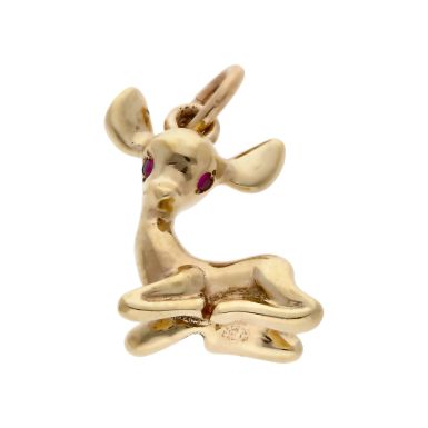 Pre-Owned 9ct Yellow Gold Gemstone Set Fawn Deer Charm