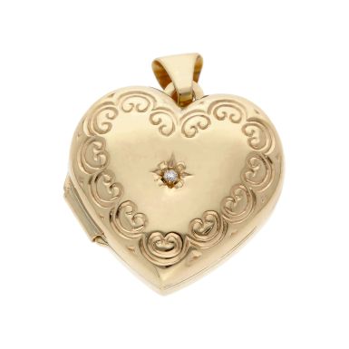 Pre-Owned 9ct Yellow Gold Diamond Set Heart Locket Pendant
