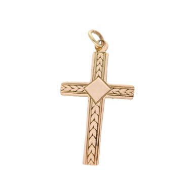 Pre-Owned 9ct Yellow Gold Patterned Cross Pendant