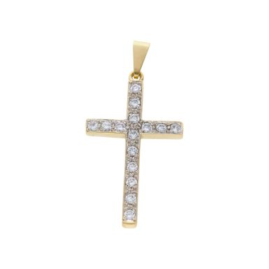 Pre-Owned 9ct Yellow Gold Cubic Zirconia Large Cross Pendant