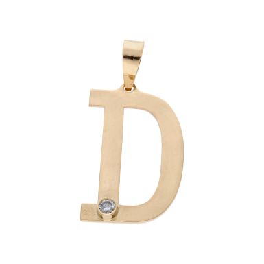 Pre-Owned 9ct Gold Cubic Zirconia Set Large Initial D Pendant