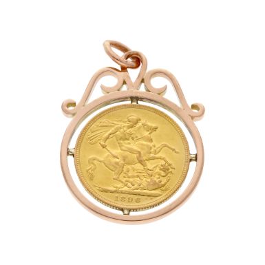 Pre-Owned 1896 Full Sovereign Coin In 9ct Gold Pendant Mount