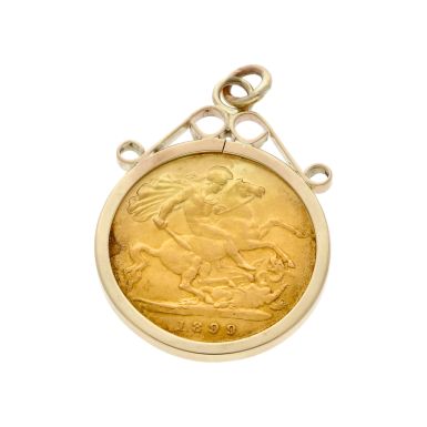 Pre-Owned 1899 Half Sovereign Coin In 9ct Gold Pendant Mount