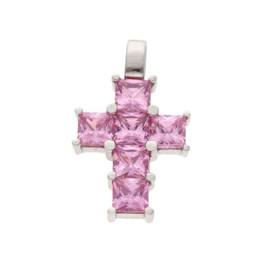 Pre-Owned 14ct White Gold Pink Cubic Zirconia Cross Pendant