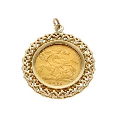 Pre-Owned 1896 Half Sovereign Coin In 9ct Gold Pendant Mount