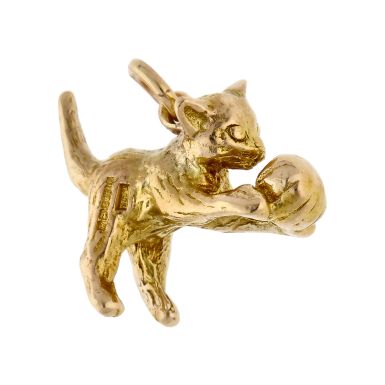 Pre-Owned Vintage 1966 9ct Gold Solid Cat & Ball Charm