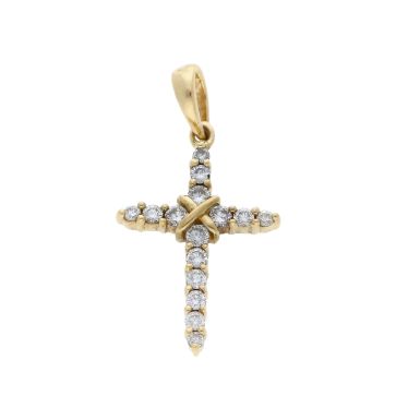 Pre-Owned 9ct Yellow Gold 0.22 Carat Diamond Cross Pendant
