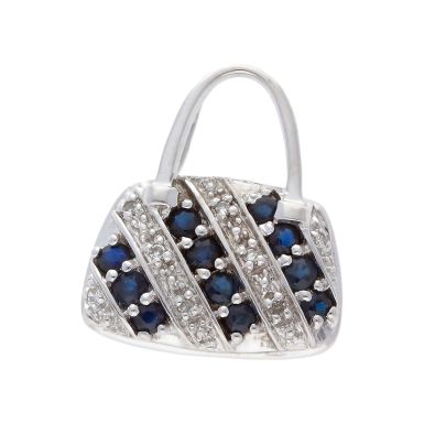 Pre-Owned 9ct White Gold Sapphire & Diamond Handbag Pendant