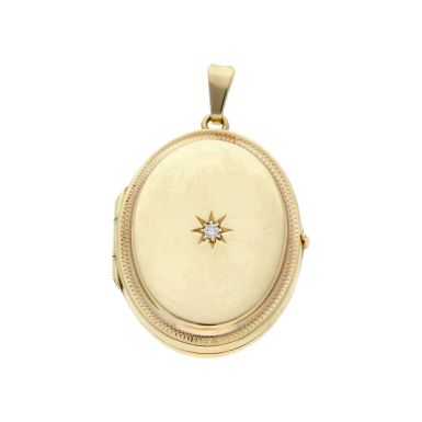 Pre-Owned 9ct Yellow Gold Diamond Set Oval Locket Pendant