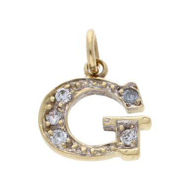 Pre-Owned 9ct Gold Cubic Zirconia Set Initial G Charm Pendant