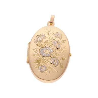Pre-Owned 9ct Yellow & White Gold Patterned Oval Locket Pendant