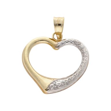 Pre-Owned 9ct Yellow & White Gold Hollow Heart Pendant