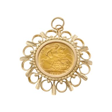 Pre-Owned 1966 Full Sovereign Coin In 9ct Gold Pendant Mount