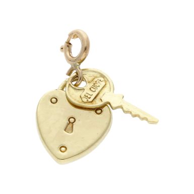 Pre-Owned 9ct Yellow Gold Hollow Heart & Key Clip-On Charm
