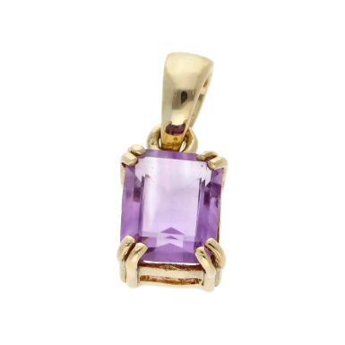 Pre-Owned 9ct Yellow Gold Amethyst Solitaire Pendant