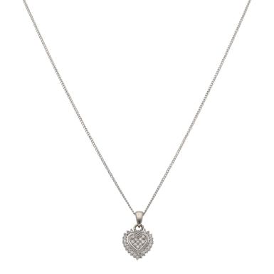 Pre-Owned 9ct Gold Diamond Heart Cluster Pendant Necklace