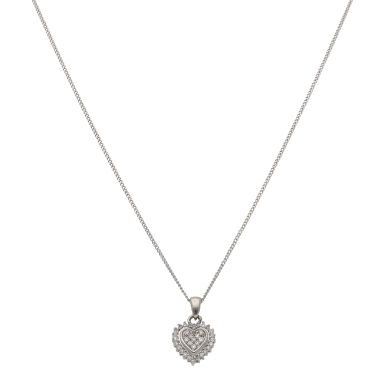 Pre-Owned 9ct Gold Diamond Heart Cluster Pendant Necklace