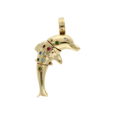 Pre-Owned 9ct Yellow Gold Gemstone Set Dolphin Pendant