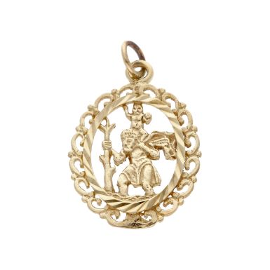 Pre-Owned 9ct Yellow Gold Cutout Oval St.Christopher Pendant