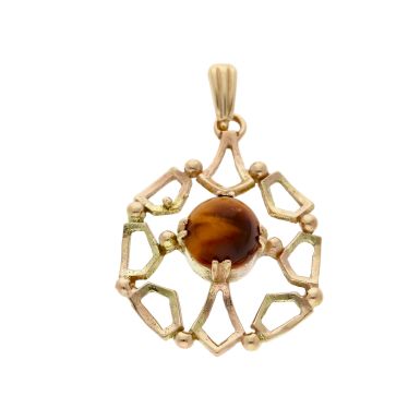 Pre-Owned Vintage 1971 9ct Gold Tigers Eye Centre Pendant