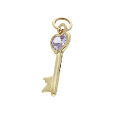 Pre-Owned 9ct Gold Cubic Zirconia Set Lightweight Key Charm