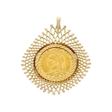 Pre-Owned 1887 Half Sovereign Coin In 9ct Gold Pendant Mount
