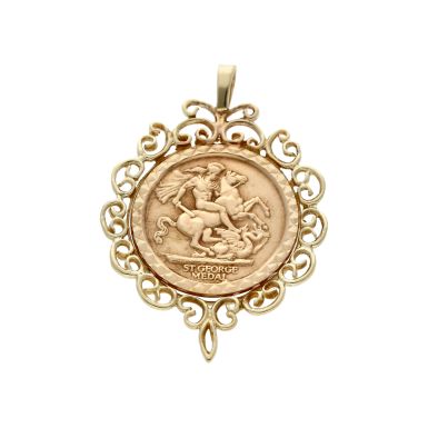 Pre-Owned 9ct Yellow Gold George & Dragon Coin Style Pendant