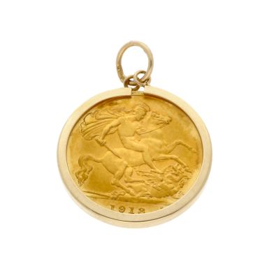 Pre-Owned 1913 Half Sovereign Coin In 9ct Gold Pendant Mount