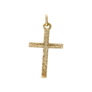Pre-Owned 9ct Yellow Gold Lightweight Patterned Cross Pendant