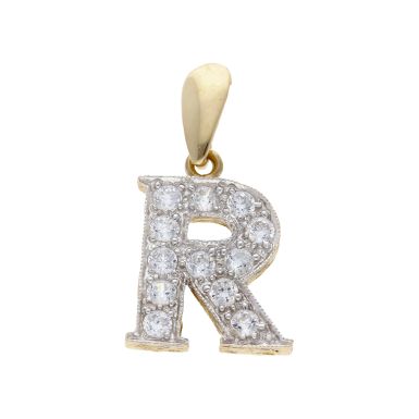 Pre-Owned 9ct Yellow Gold Cubic Zirconia Initial R Pendant