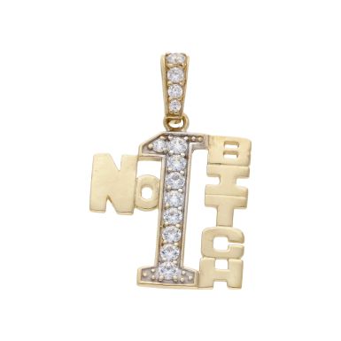 Pre-Owned 9ct Yellow Gold Cubic Zirconia No.1 Bitch Pendant