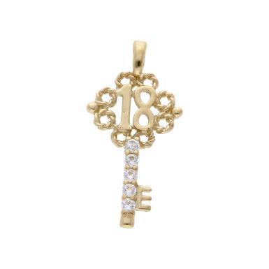 Pre-Owned 9ct Gold Cubic Zirconia Set Age 18 Key Pendant