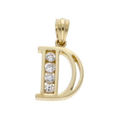 Pre-Owned 9ct Yellow Gold Cubic Zirconia Initial D Pendant