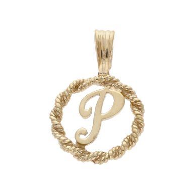 Pre-Owned 9ct Yellow Gold Rope Edged Initial P Pendant