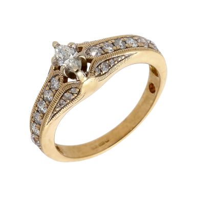 Pre-Owned 14ct Yellow Gold Marquise Diamond Solitaire Ring