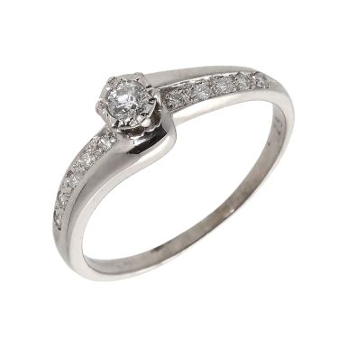 Pre-Owned 9ct White Gold Diamond Solitaire & Shoulder Twist Ring