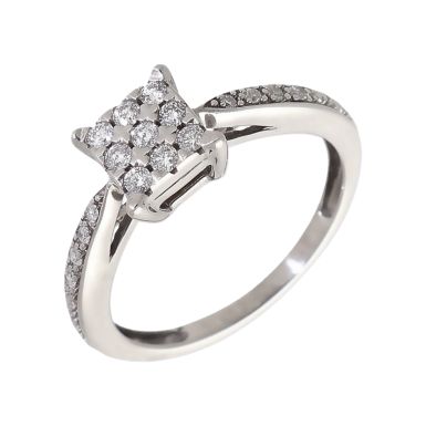 Pre-Owned 9ct White Gold 0.20 Carat Diamond Square Cluster Ring