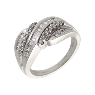 Pre-Owned 9ct White Gold 0.50ct Mixed Cut Diamond Wave Ring
